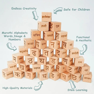 Educational Blocks Set (4 - In - 1) | Marathi Learning Toy for Kids – Learning & Educational Toys on Brown Living™. SKU: Marathiblk. Img 6.