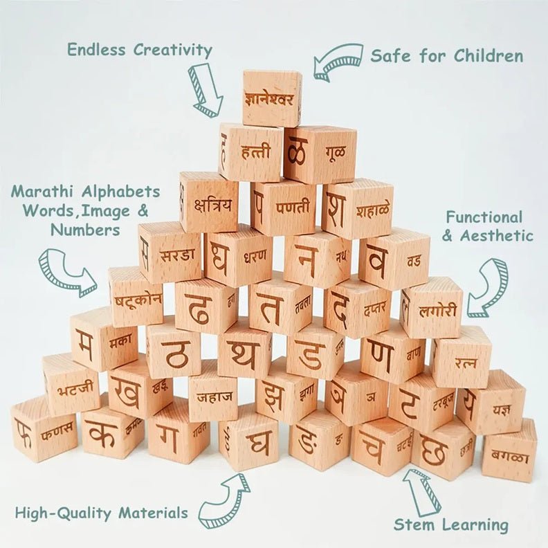 Educational Blocks Set (4 - In - 1) | Marathi Learning Toy for Kids – Learning & Educational Toys on Brown Living™. SKU: Marathiblk. Img 6.
