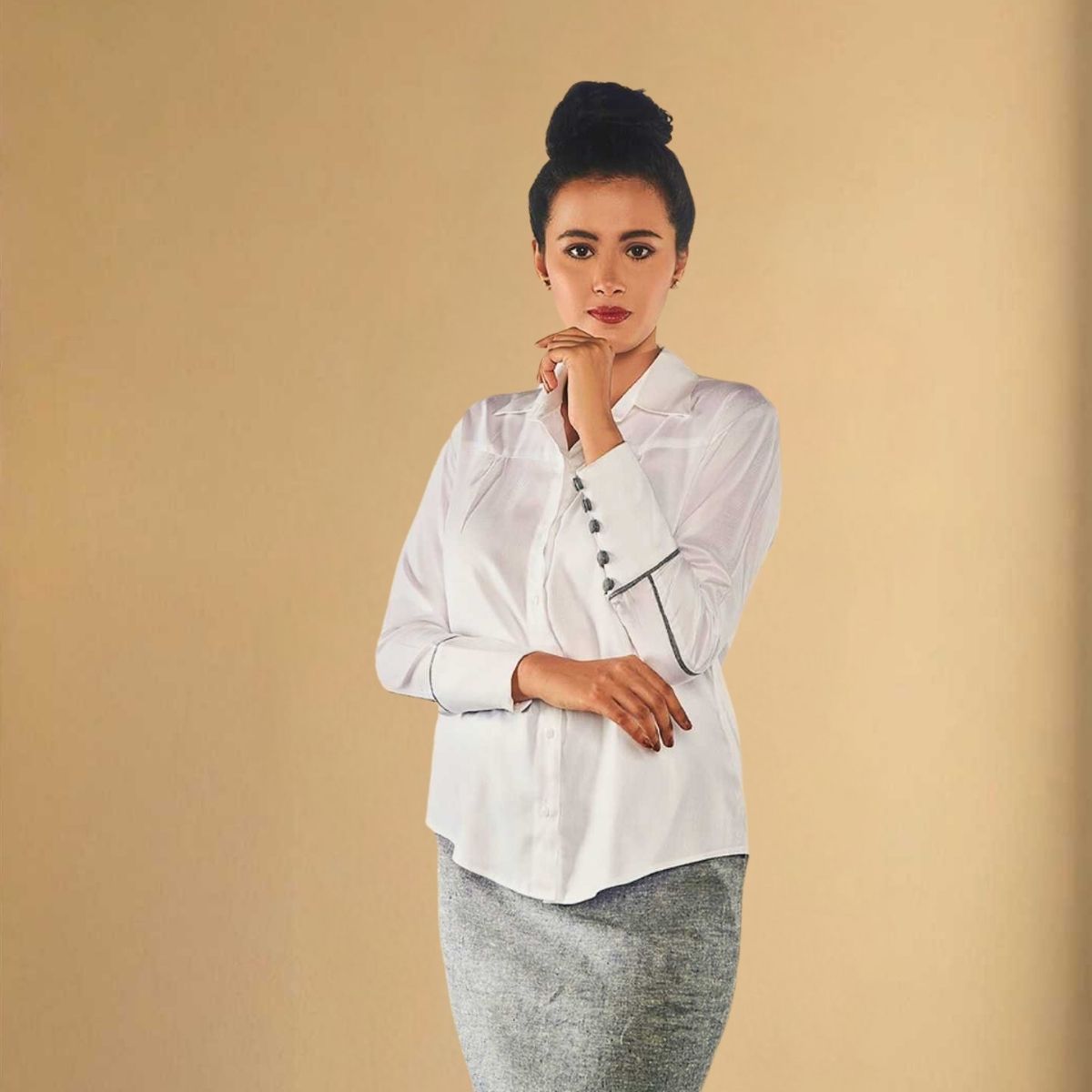 Eira Formal White Tencel Shirt – Womens Shirt on Brown Living™. SKU: JDS4005XS. Img 2.