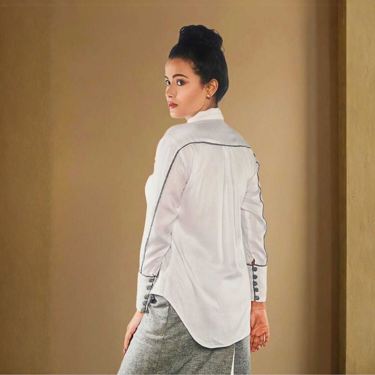 Eira Formal White Tencel Shirt – Womens Shirt on Brown Living™. SKU: JDS4005XS. Img 1.