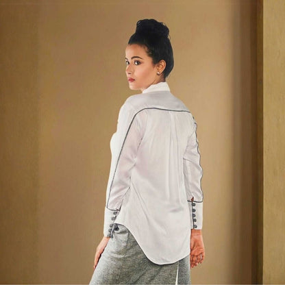 Eira Formal White Tencel Shirt – Womens Shirt on Brown Living™. SKU: JDS4005XS. Img 1.