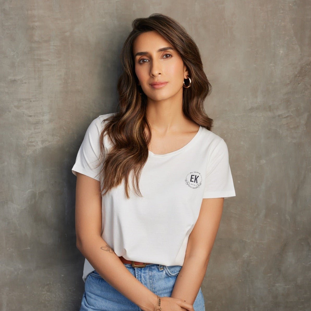 Ek Saath Womens Organic Cotton T-shirt | White | Verified Sustainable by Brown Living™