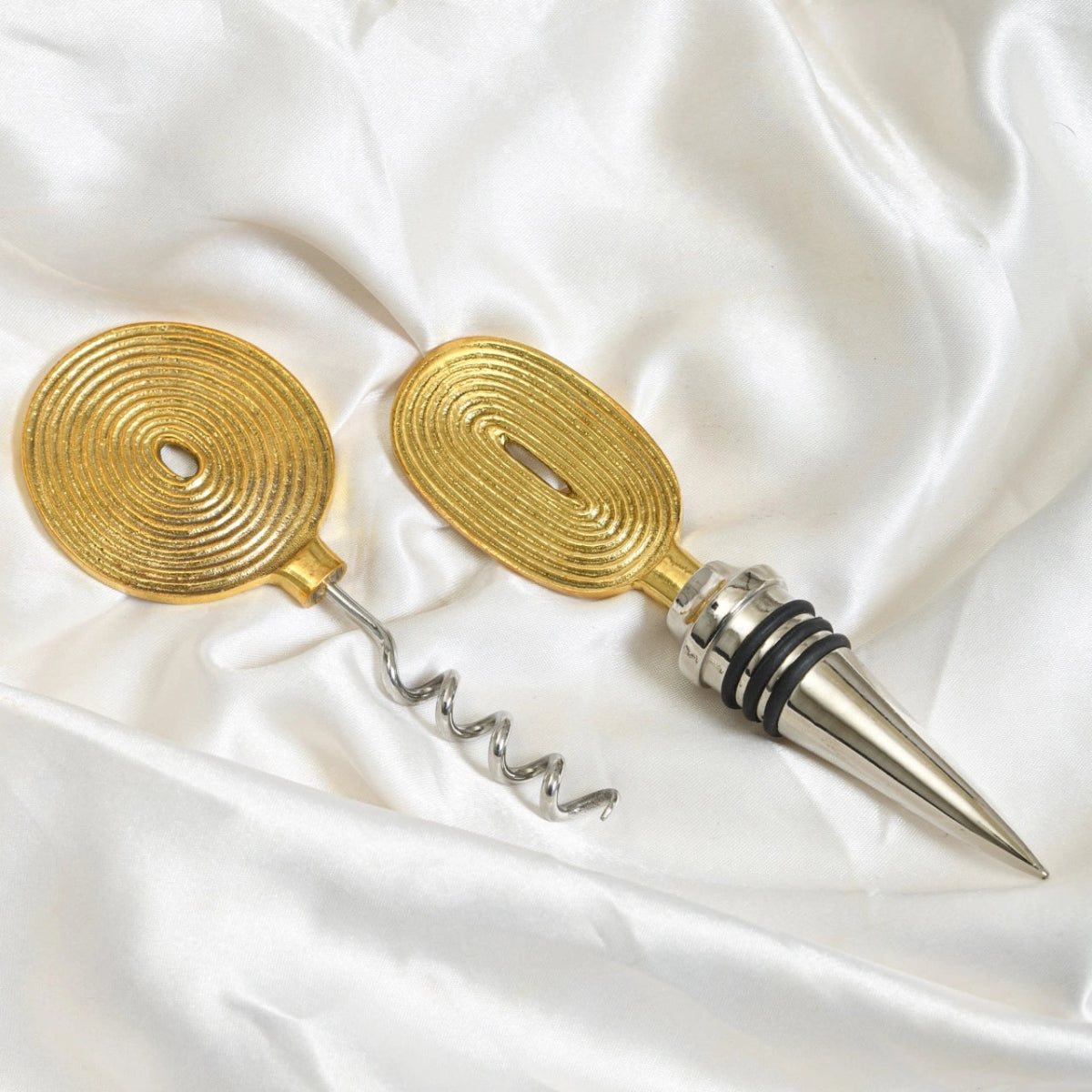 Ekaantrik Brass Wine Cork and Opener Set – Kitchen Tools by Pravaah India available on Brown Living™. . SKU: PRA23HD01516BL. Img 4.