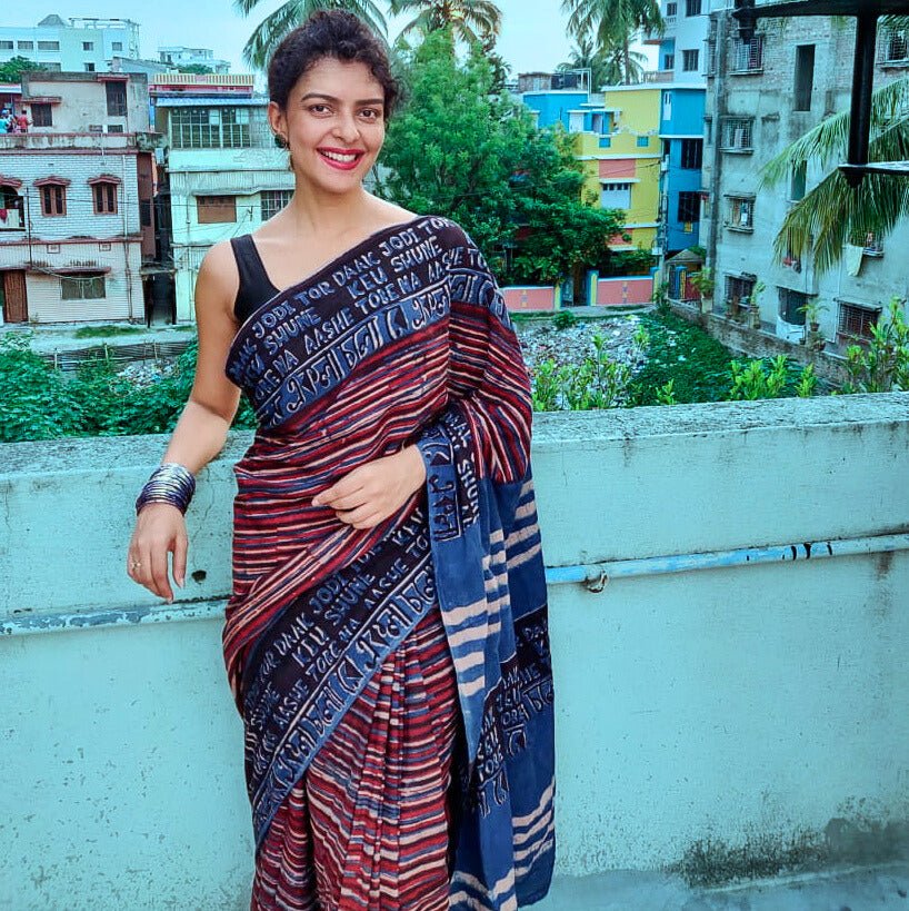 Ekla Cholo Indigo cotton – Womens Saree by Forsarees available on Brown Living™. . SKU: k5041. Img 3.