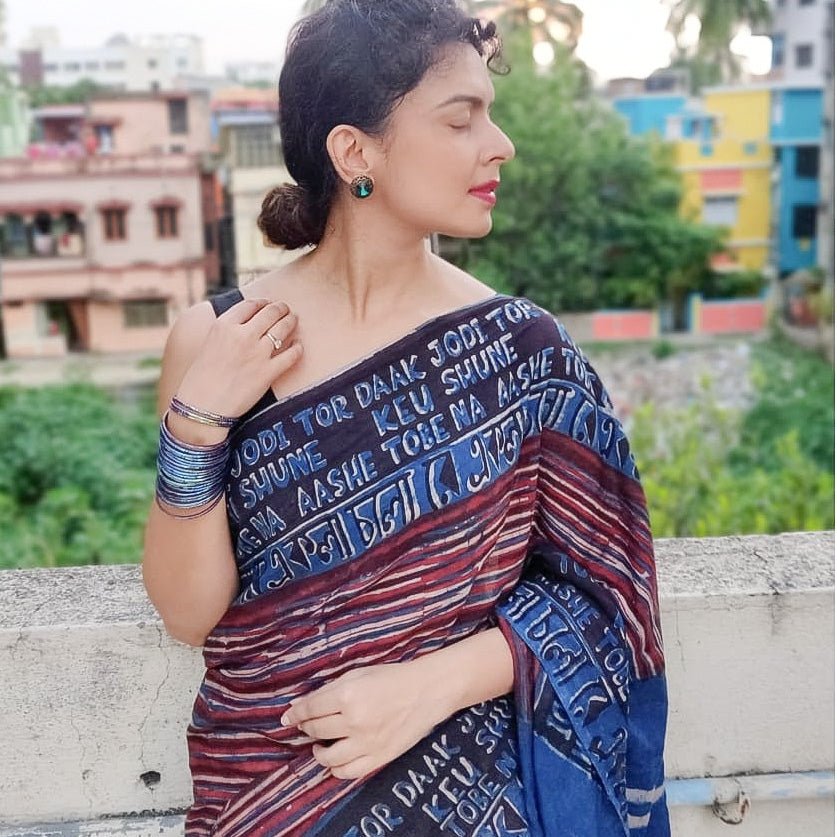 Ekla Cholo Indigo cotton – Womens Saree by Forsarees available on Brown Living™. . SKU: k5041. Img 4.