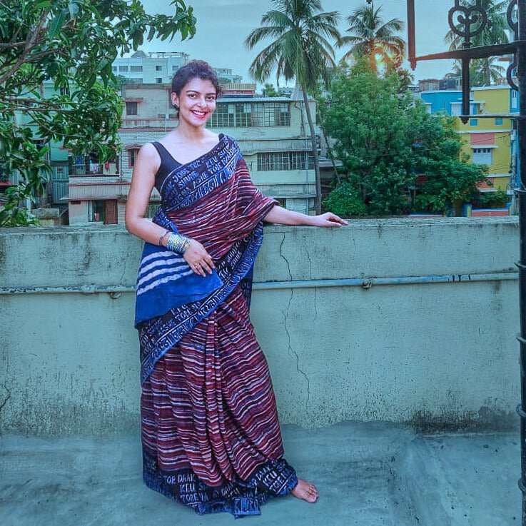 Ekla Cholo Indigo cotton – Womens Saree by Forsarees available on Brown Living™. . SKU: k5041. Img 2.