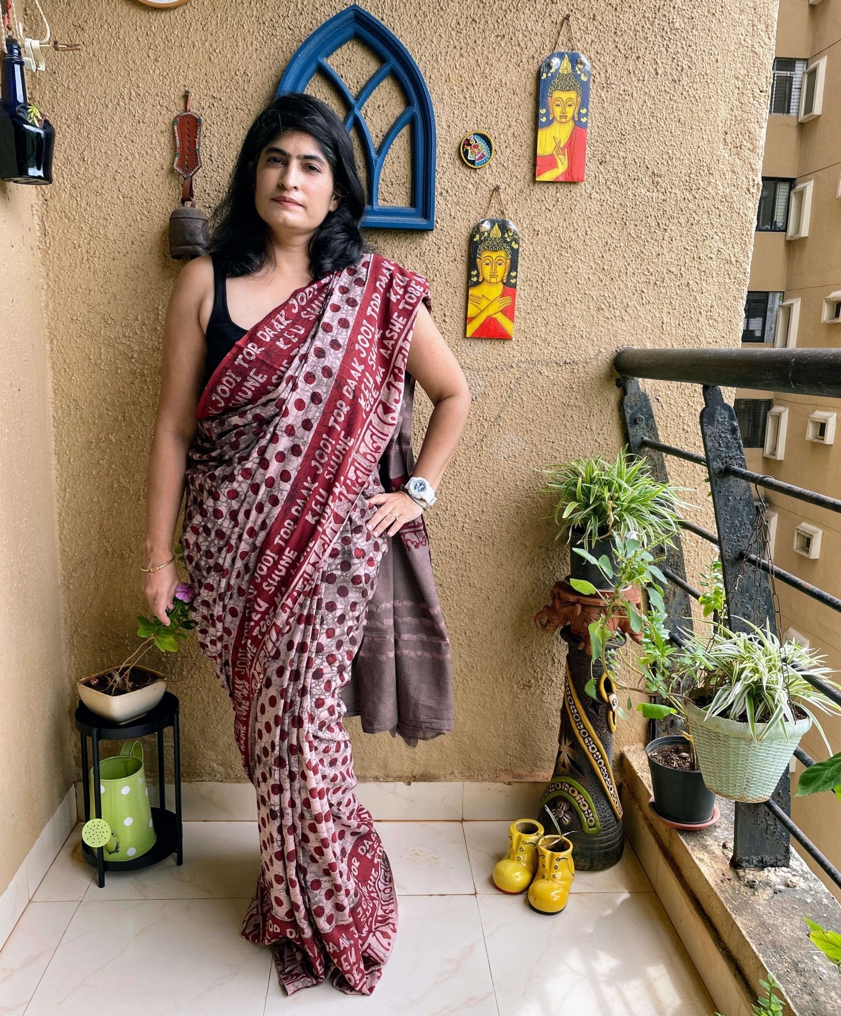 Ekla Cholo Polka Dot Cotton Saree – Handloom Woven – Womens Saree on Brown Living™. SKU: k505 - 1. Img 3.