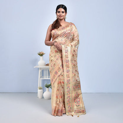 Elegant Bengal Muslin Silk Saree – Traditional Wear – Womens Saree on Brown Living™. SKU: STR - MUS - BEI - 01. Img 1.