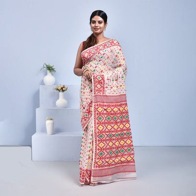 Elegant Bengal Muslin Silk Saree – Traditional Wear – Womens Saree on Brown Living™. SKU: STR - MUS - WHITE - 07. Img 7.