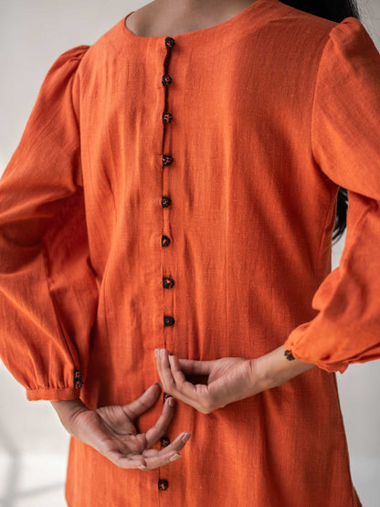 Elegant Cotton Balloon Sleeved Top for Women – Womens Top on Brown Living™. SKU: DCSS25T04S. Img 1.