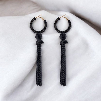 Elegant Gold - Tone Earrings with Crystals and Gems – Womens Earrings by Bamboology available on Brown Living™. Black - Tassel - Earring . SKU: BLACK - TASSE - EARRING. Img 13.