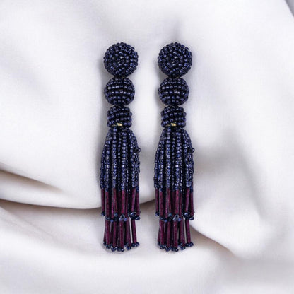 Elegant Gold - Tone Earrings with Crystals and Gems – Womens Earrings by Bamboology available on Brown Living™. Navy - Tassel - Earring . SKU: NAVY - TASSE - EARRING. Img 27.