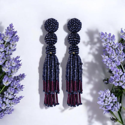 Elegant Gold - Tone Earrings with Crystals and Gems – Womens Earrings by Bamboology available on Brown Living™. Navy - Tassel - Earring . SKU: NAVY - TASSE - EARRING. Img 25.