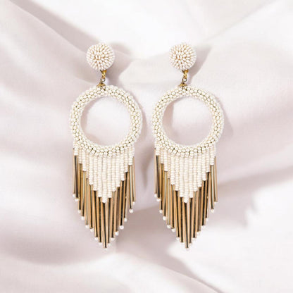 Elegant Gold - Tone Earrings with Crystals and Gems – Womens Earrings by Bamboology available on Brown Living™. Whit - Bead - Gold - Fringe . SKU: WHIT - BEA - GOLD - FRINGE. Img 54.