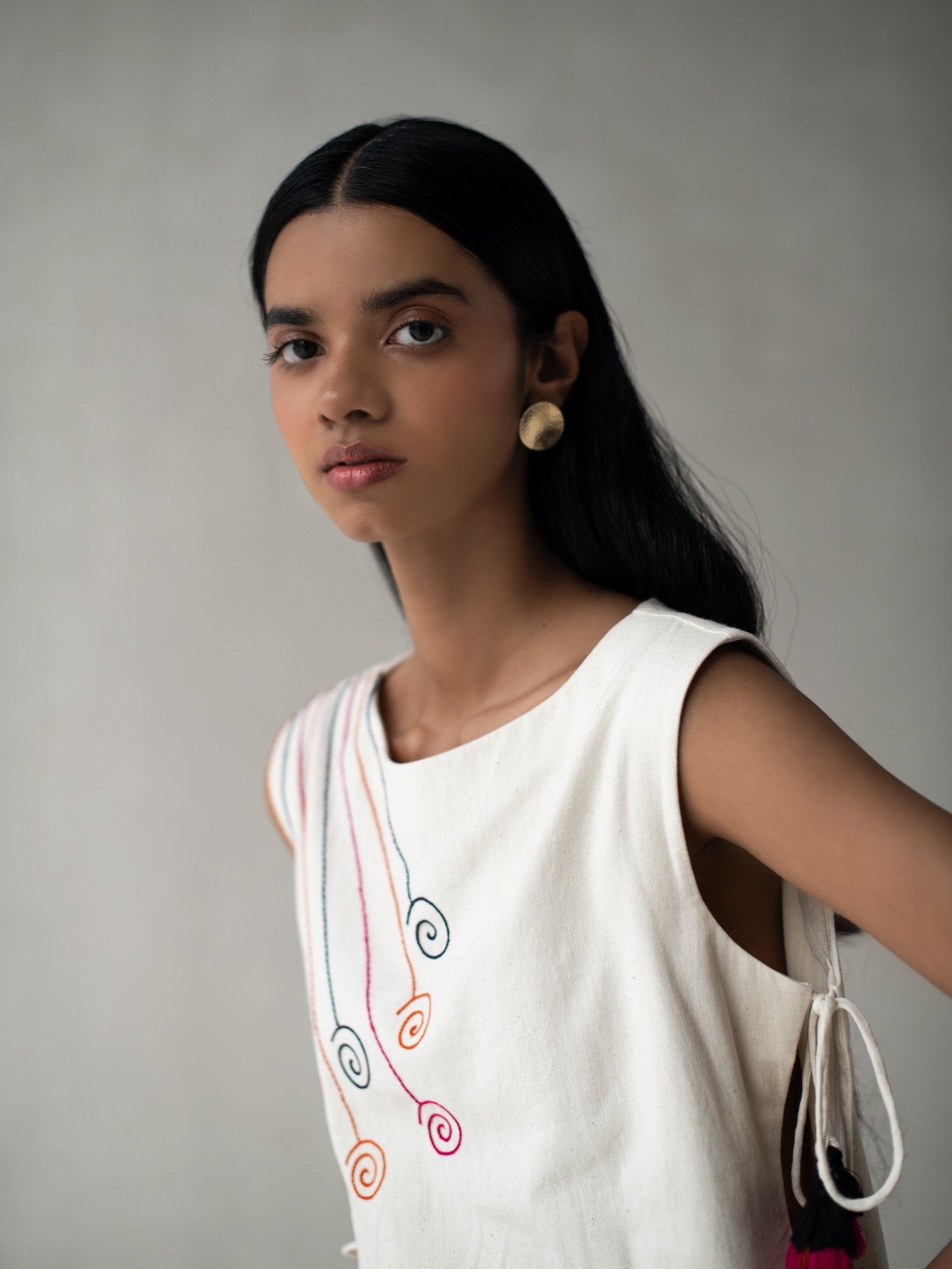 Elegant Ivory Khadi Drawstring Top for Women – Womens Top on Brown Living™. SKU: DCSS25L01S. Img 7.