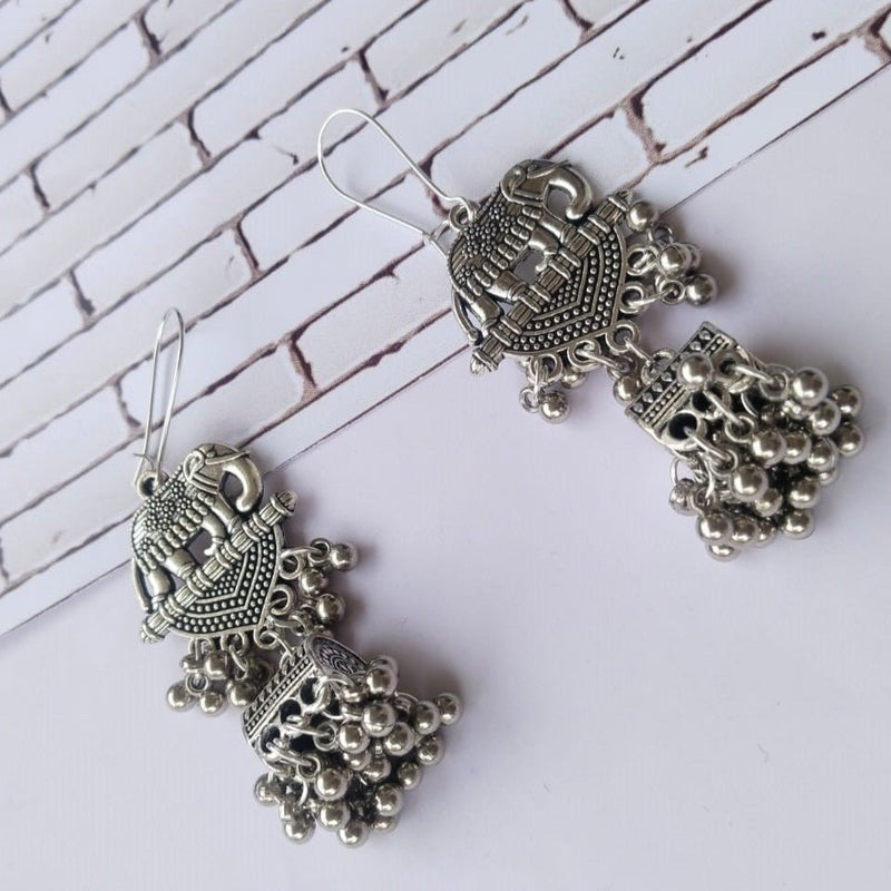 Elephant Design Silver Oxidised Earrings | Verified Sustainable Womens earrings on Brown Living™