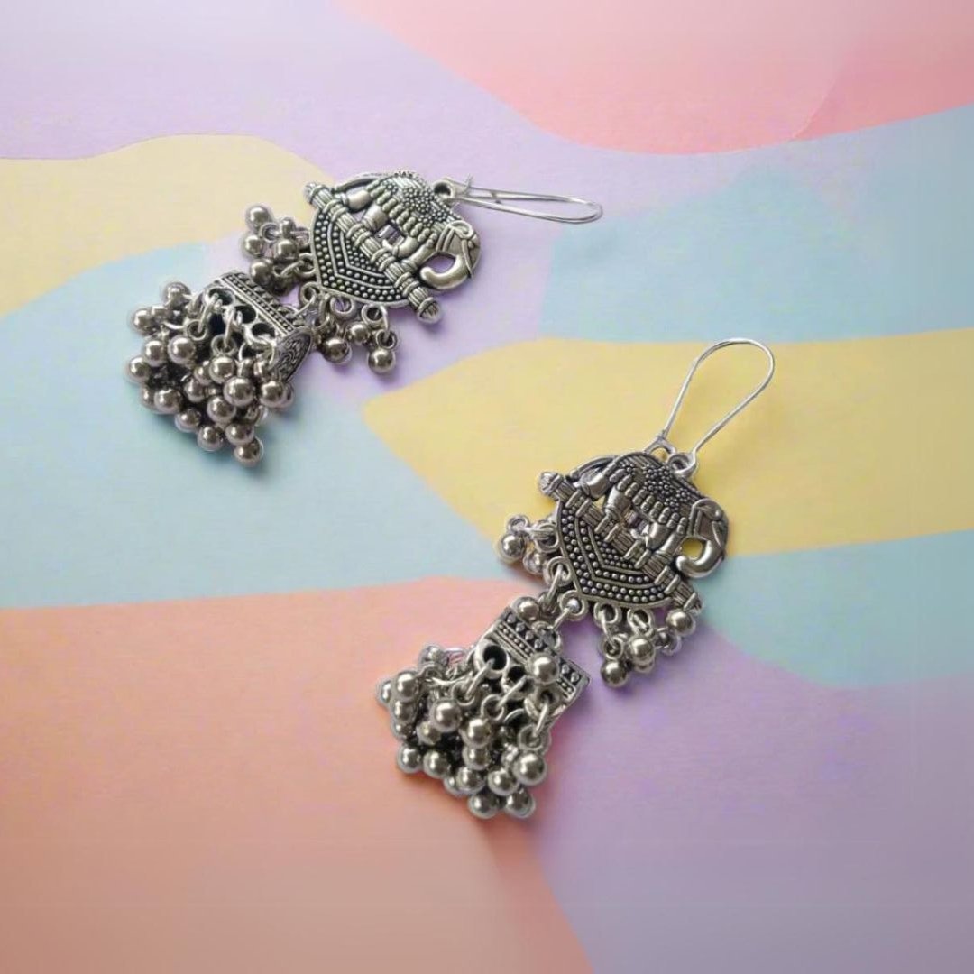 Elephant Design Silver Oxidised Earrings | Verified Sustainable by Brown Living™