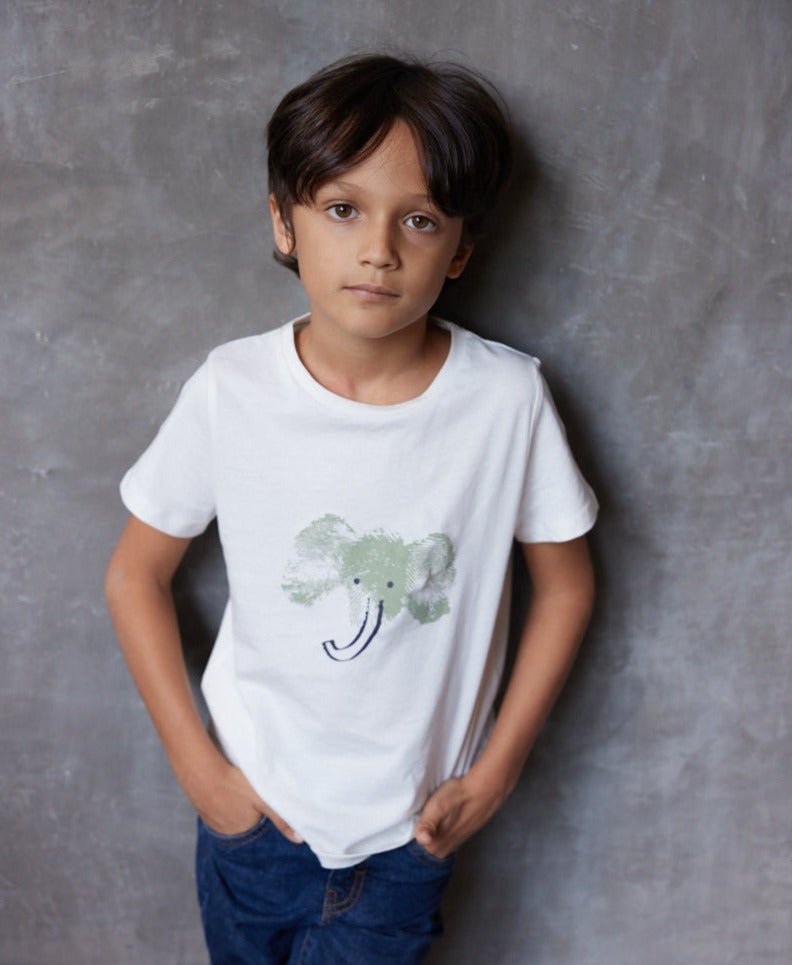 Elephant by Human Nature Kids Unisex Organic Cotton T-shirt | White | Verified Sustainable by Brown Living™