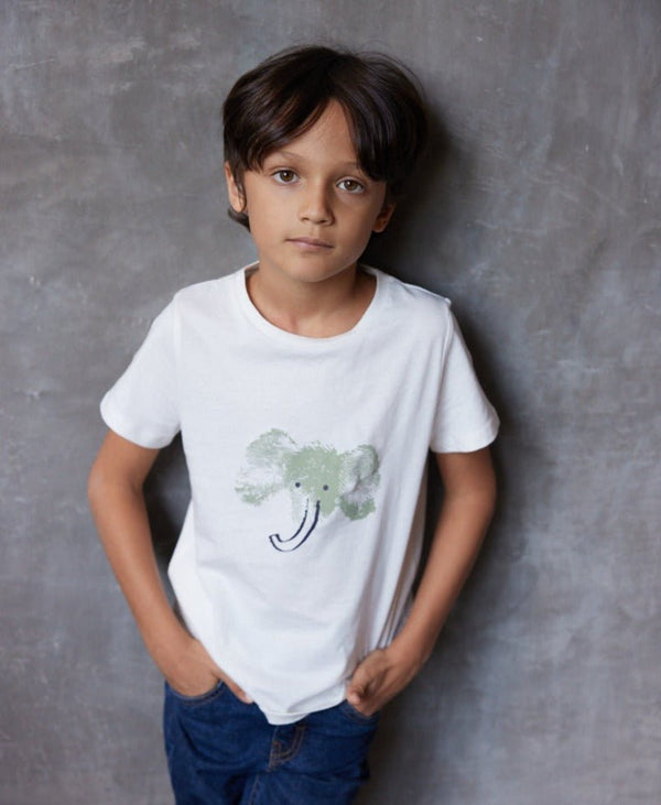 Elephant - Kids Unisex Organic Cotton T - shirt | White | Verified Sustainable Kids T - Shirts on Brown Living™