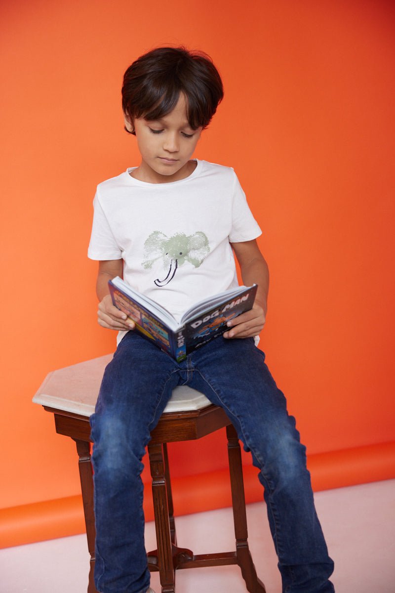 Elephant by Human Nature Kids Unisex Organic Cotton T-shirt | White | Verified Sustainable by Brown Living™