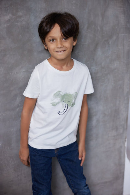 Elephant by Human Nature Kids Unisex Organic Cotton T-shirt | White | Verified Sustainable by Brown Living™