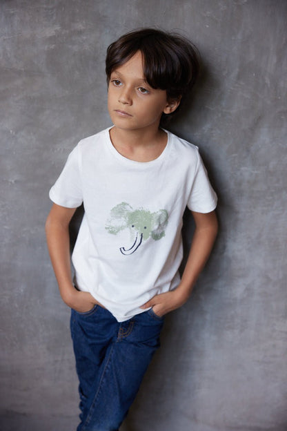 Elephant by Human Nature Kids Unisex Organic Cotton T-shirt | White | Verified Sustainable by Brown Living™