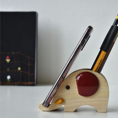 Elephant Mobile Holder & Penstand | Desk Organizer – Desk Organizers on Brown Living™. SKU: CD-HOM-WOO-ELE. Img 1.