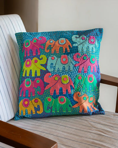 Elephant Tales Cotton Cushion Cover | Printed Decorative Pillow Cover – Covers & Inserts on Brown Living™. SKU: ANTETCCBEHHG. Img 1.
