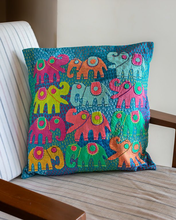 Elephant Tales Cotton Cushion Cover | Printed Decorative Pillow Cover – Covers & Inserts on Brown Living™. SKU: ANTETCCBEHHG. Img 1.