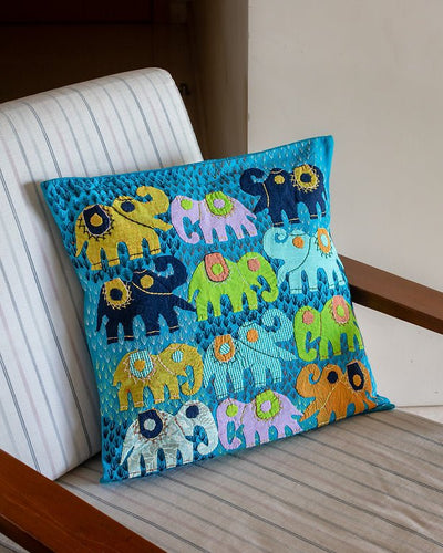 Elephant Tales Cotton Cushion Cover | Printed Decorative Pillow Cover – Covers & Inserts on Brown Living™. SKU: ANTETCCBEHHG. Img 5.