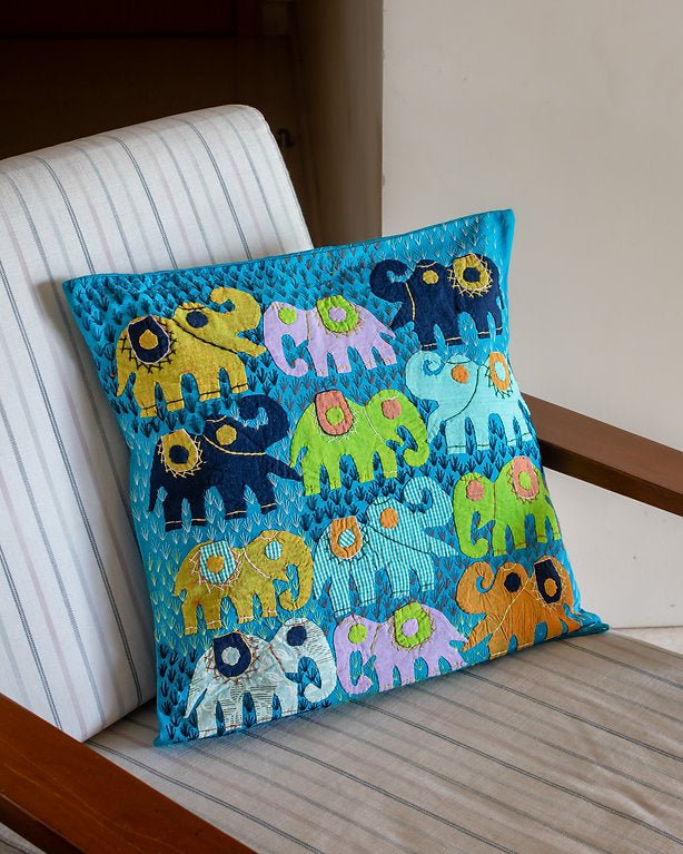 Elephant Tales Cotton Cushion Cover | Printed Decorative Pillow Cover – Covers & Inserts on Brown Living™. SKU: ANTETCCBEHHG. Img 5.