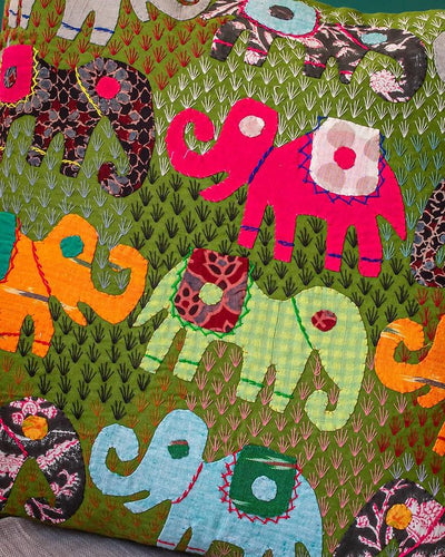 Elephant Tales Cotton Cushion Cover | Printed Decorative Pillow Cover – Covers & Inserts on Brown Living™. SKU: ANTETCCGEHHG. Img 10.