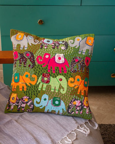 Elephant Tales Cotton Cushion Cover | Printed Decorative Pillow Cover – Covers & Inserts on Brown Living™. SKU: ANTETCCGEHHG. Img 7.