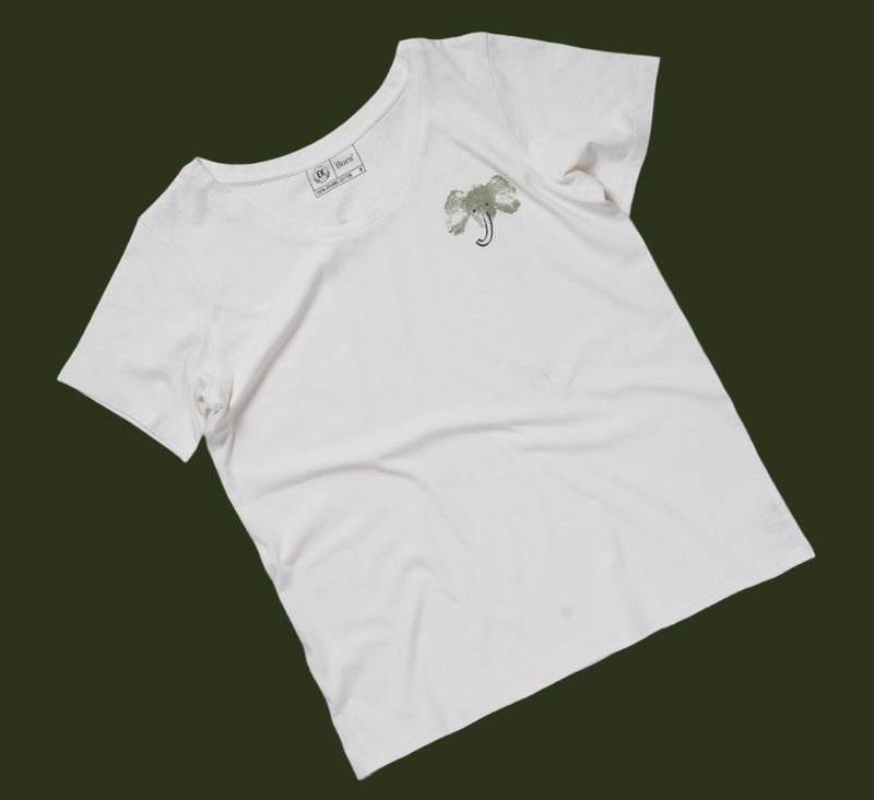 Elephant - Womens Organic Cotton T - shirt | White | Verified Sustainable Womens T - Shirt on Brown Living™