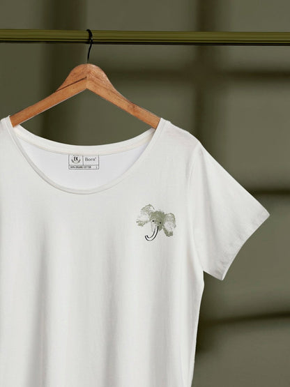 Elephant by Human Nature Womens Organic Cotton T-shirt | White | Verified Sustainable by Brown Living™