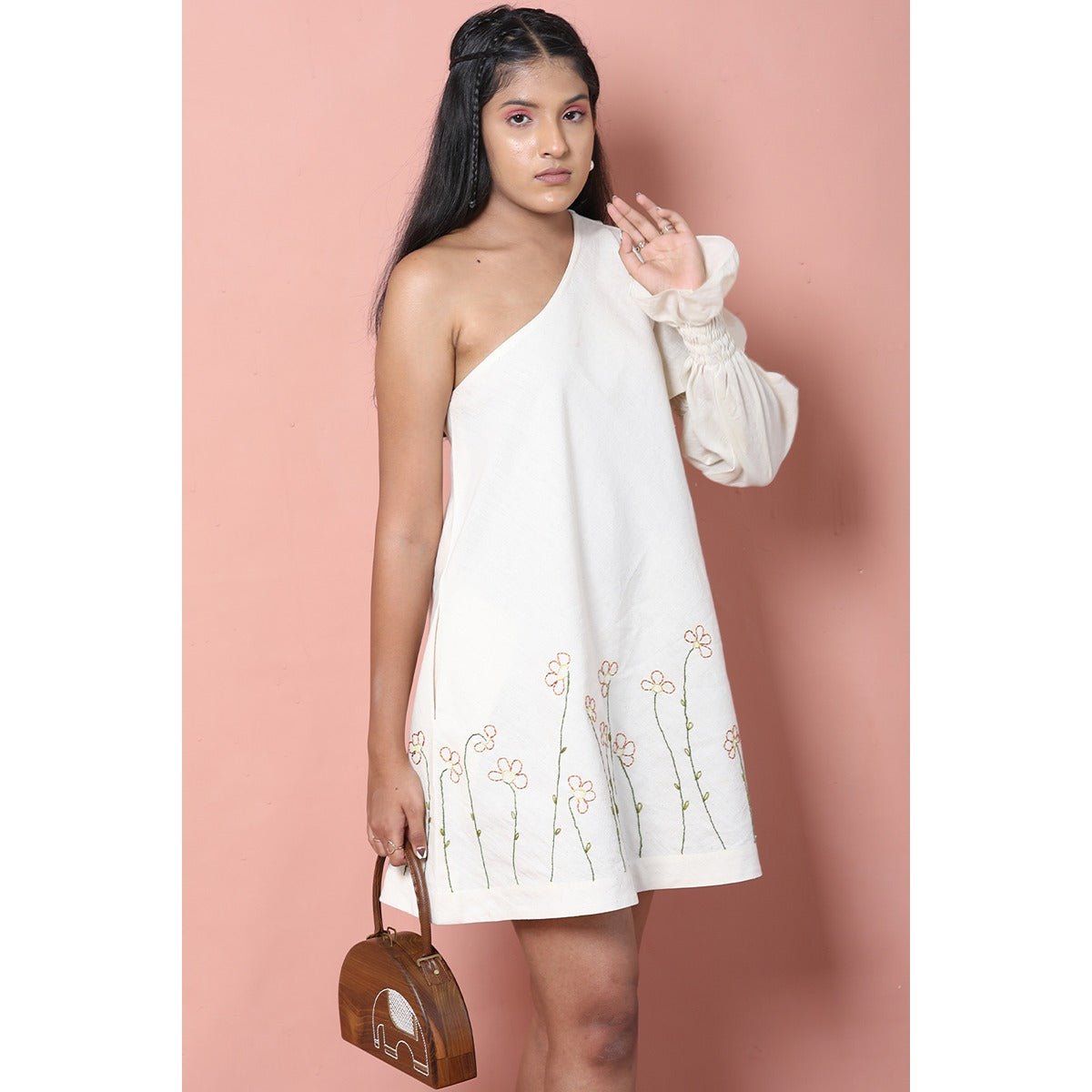 Elira Khadi Shift Dress | Handwoven Cotton Minimal Dress for Women – Womens Dress on Brown Living™. SKU: DL0133XSn. Img 3.