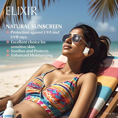 Elixir Natural Sunscreen Broad Spectrum UVA & UVB Protection - 50ml – Sunscreen Lotion on Brown Living™. SKU: 24-NL-SS-50ML. Img 4.