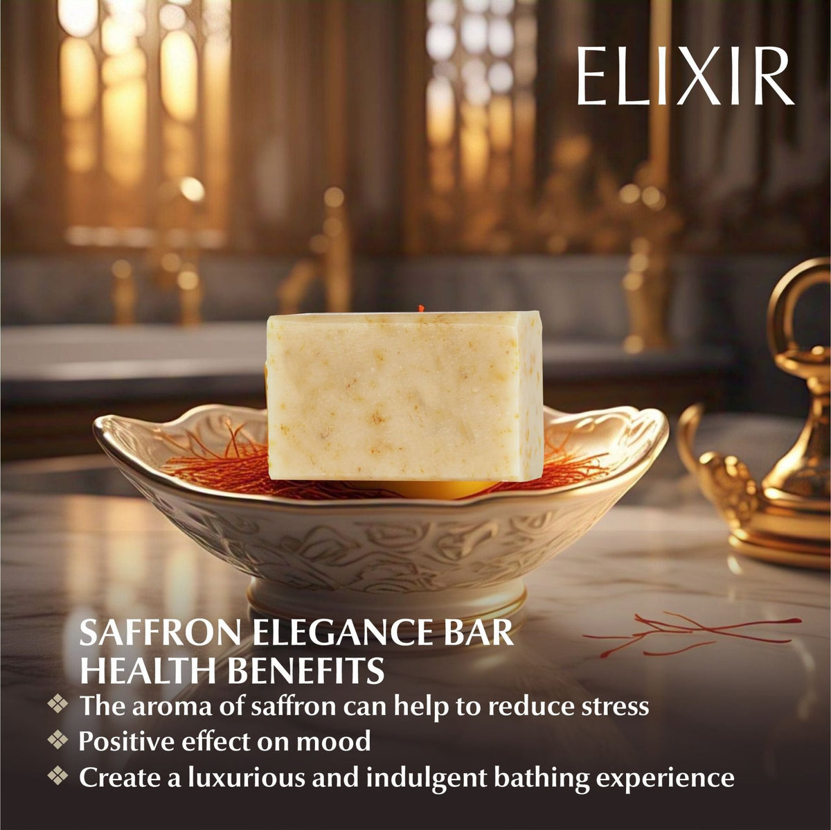 Elixir Saffron Elegance Bar Soap – Body Soap on Brown Living™. SKU: PERE22-1. Img 4.