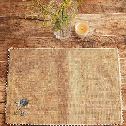 Embroidered Jute Table Mat Forget Me Not (Set of 4) – Home Decor by Studio Vilasita available on Brown Living™. . SKU: MP_JMFMEN4. Img 2.