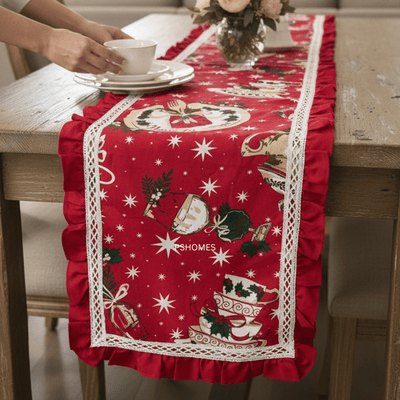 Embroidery Lace Border Cotton Table Runner 6 Feet – Table Linens on Brown Living™. SKU: RUNNER-CHRISTMAS. Img 7.