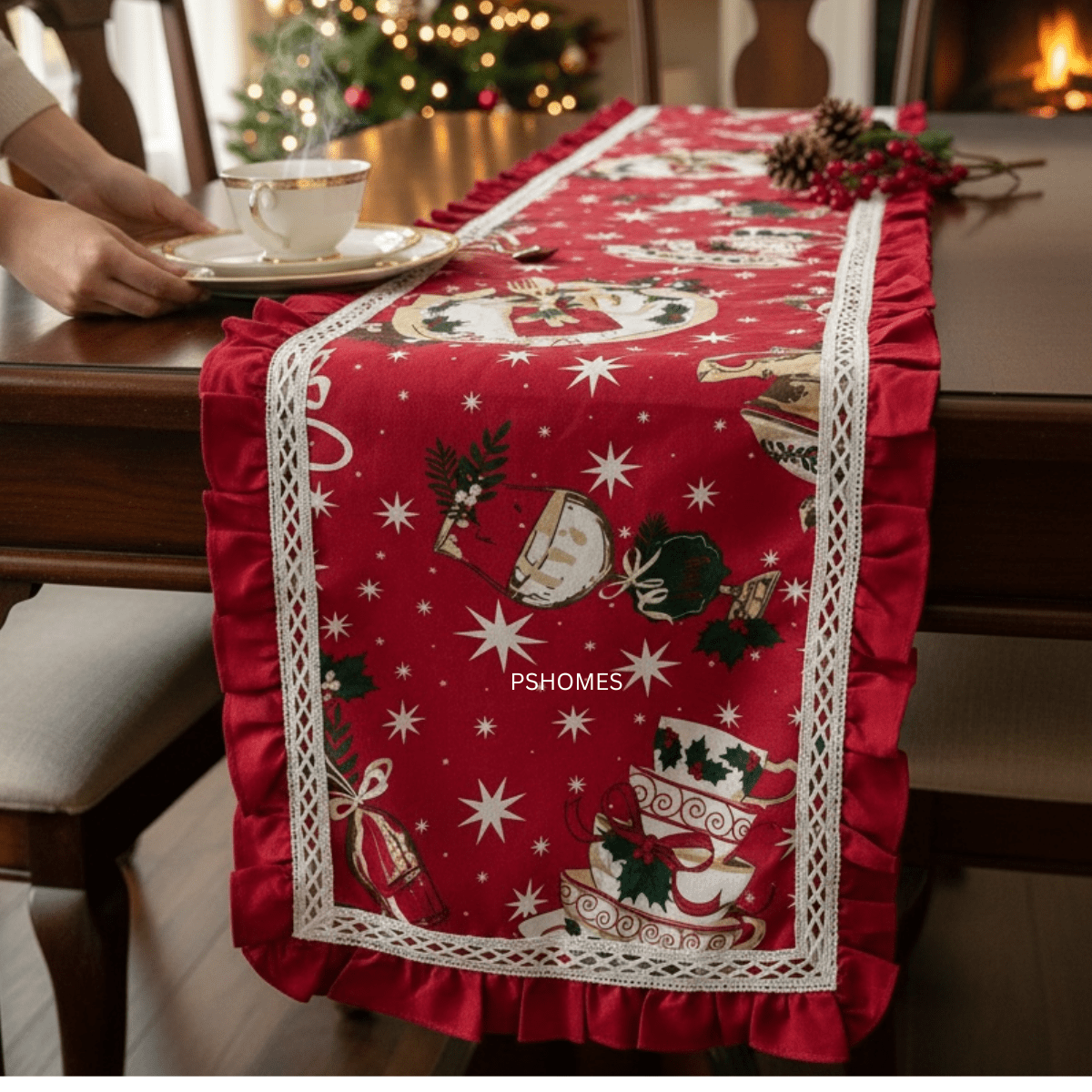 Embroidery Lace Border Cotton Table Runner 6 Feet – Table Linens on Brown Living™. SKU: RUNNER-CHRISTMAS. Img 8.
