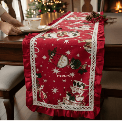 Embroidery Lace Border Cotton Table Runner 6 Feet – Table Linens on Brown Living™. SKU: RUNNER-CHRISTMAS. Img 8.