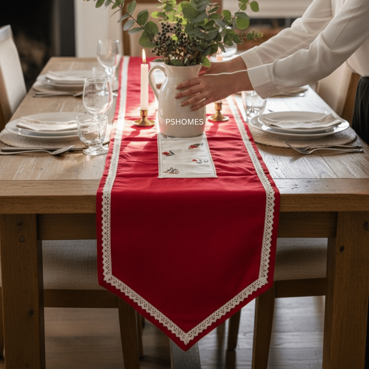 Embroidery Lace Border Cotton Table Runner 6 Feet – Table Linens on Brown Living™. SKU: RUNNER-EMBRED. Img 6.