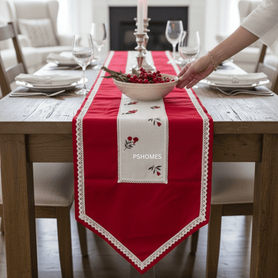 Embroidery Lace Border Cotton Table Runner 6 Feet – Table Linens on Brown Living™. SKU: RUNNER-EMBRED. Img 4.