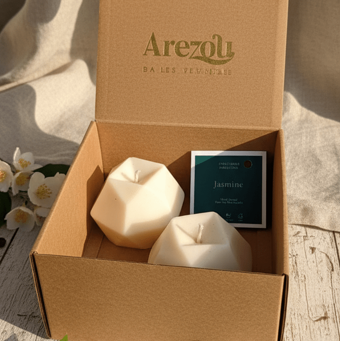 Essential Oils Infused Soy Wax Hexagon Shape Candle Set (Jasmine) – Candles & Fragrances on Brown Living™. SKU: ISC85. Img 2.