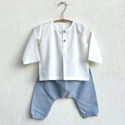Essential White Kurta with Pants – Kids Daywear Sets on Brown Living™. SKU: 186 - 06124 - PLN - WHT - KUR+PLN - WHT - PYJ1. Img 13.