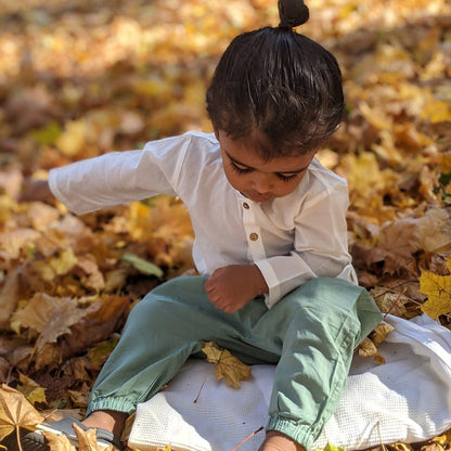Essential White Kurta with Pants – Kids Daywear Sets on Brown Living™. SKU: 186 - 06124 - PLN - WHT - KUR+PLN - WHT - PYJ1. Img 9.