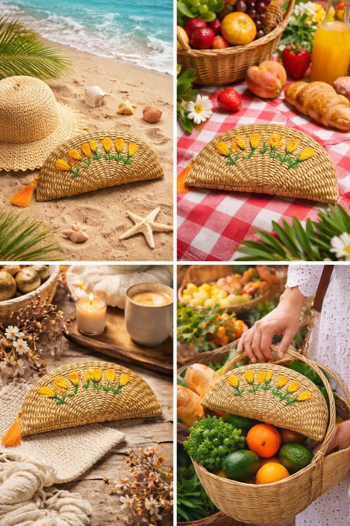 Ethnic KaunaBloom Hand Purse Natural Handwoven Bag – Womens Clutch on Brown Living™. SKU: OEP726a. Img 2.