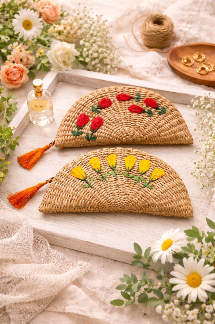 Ethnic KaunaBloom Hand Purse Natural Handwoven Bag – Womens Clutch on Brown Living™. SKU: OEP726a. Img 1.