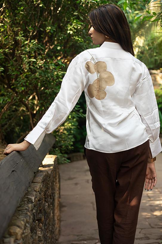 Eucalyptus Essence Appliqué Shirt for Women | Soft Eucalyptus Fabric – Womens Shirt on Brown Living™. SKU: ES-01. Img 1.